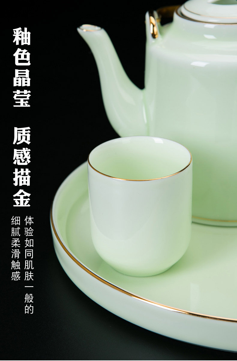 Jingdezhen ceramic tea set a visitor household contracted large celadon girder pot of tea tea tray teapot