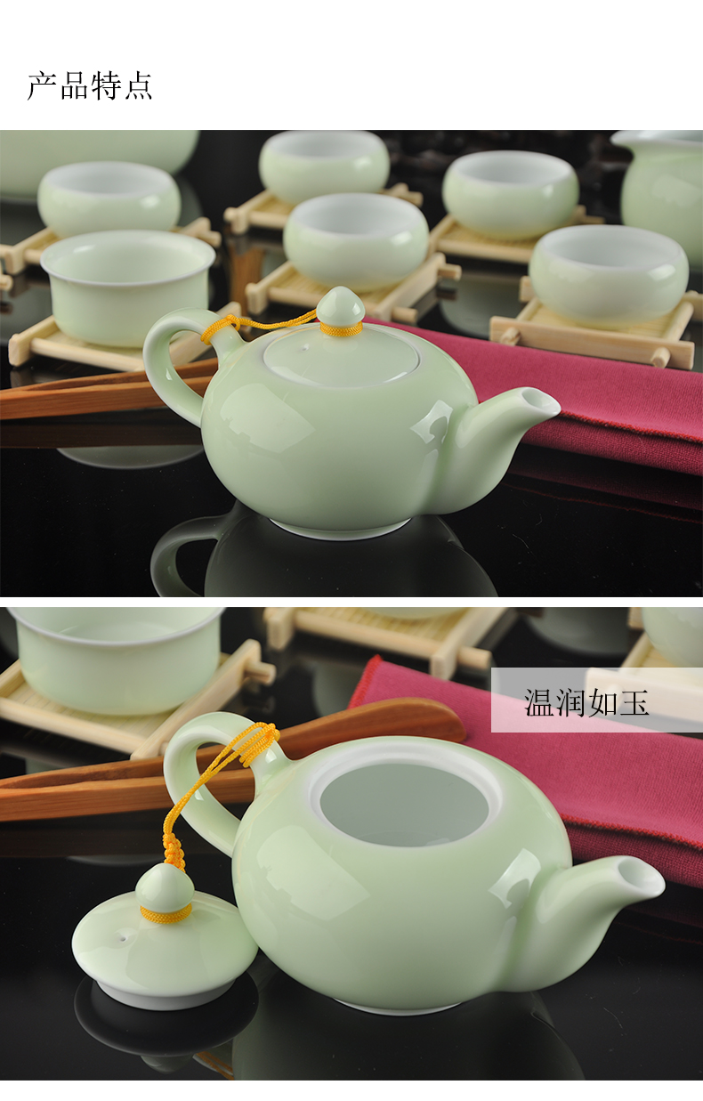 Jingdezhen ceramic teapot celadon teapot pea green glaze kung fu home put the pot of single pot of tea sets accessories side