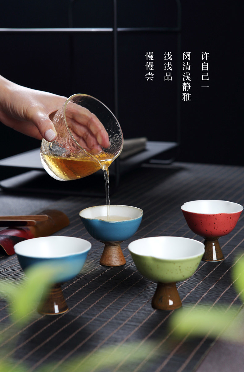 Red the jingdezhen ceramic kung fu tea set home master cup single cup sample tea cup to restore ancient ways small tall foot cup