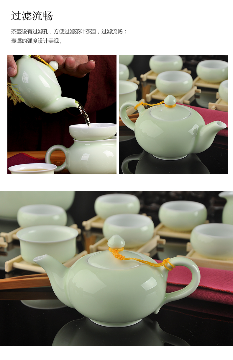 Jingdezhen ceramic teapot celadon teapot pea green glaze kung fu home put the pot of single pot of tea sets accessories side