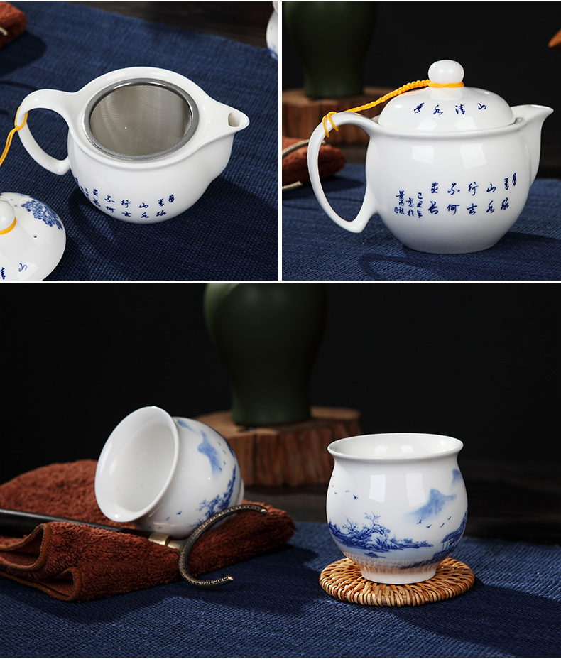 Ceramic tea set home sitting room kung fu tea set Chinese double cup teapot a complete set of jingdezhen tea service