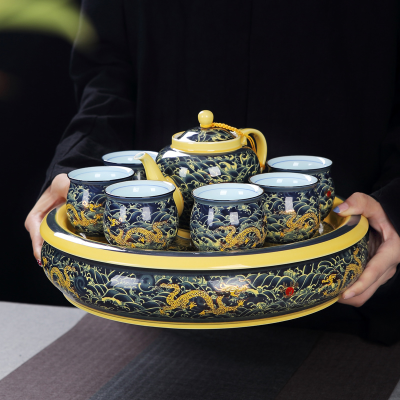 Jingdezhen ceramic kung fu tea set home sitting room of a complete set of double anti hot filter teapot tea tray cups