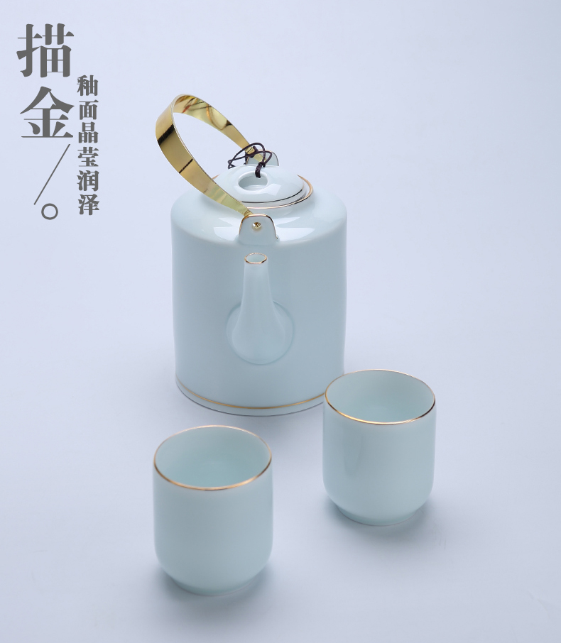 Jingdezhen ceramic kung fu tea set suits for domestic large capacity celadon girder pot of tea tea tray teapot northern Europe