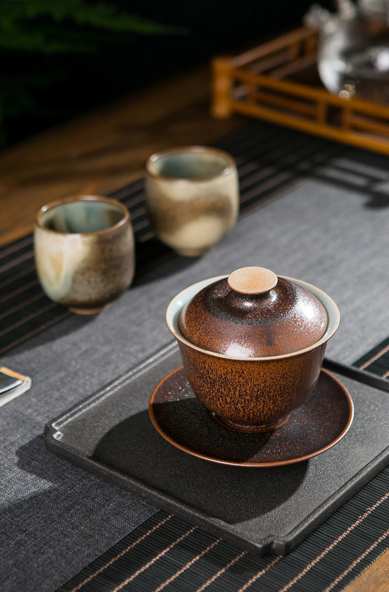 Three tureen teacup only a single red the jingdezhen ceramic bowl with a large hand tea kung fu tea tea set