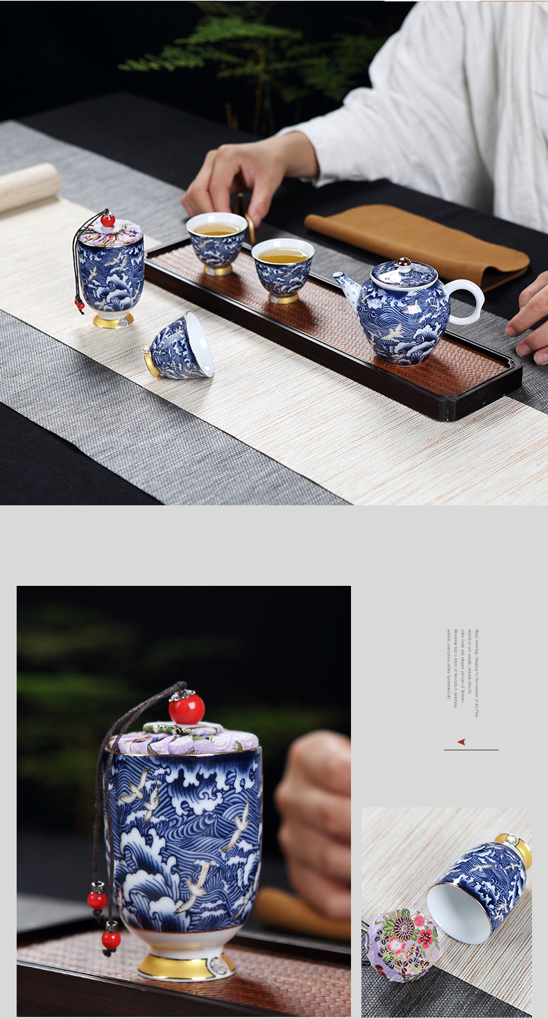 Tea set kung fu Tea set the whole household jingdezhen archaize colored enamel porcelain teapot of a complete set of Tea cups