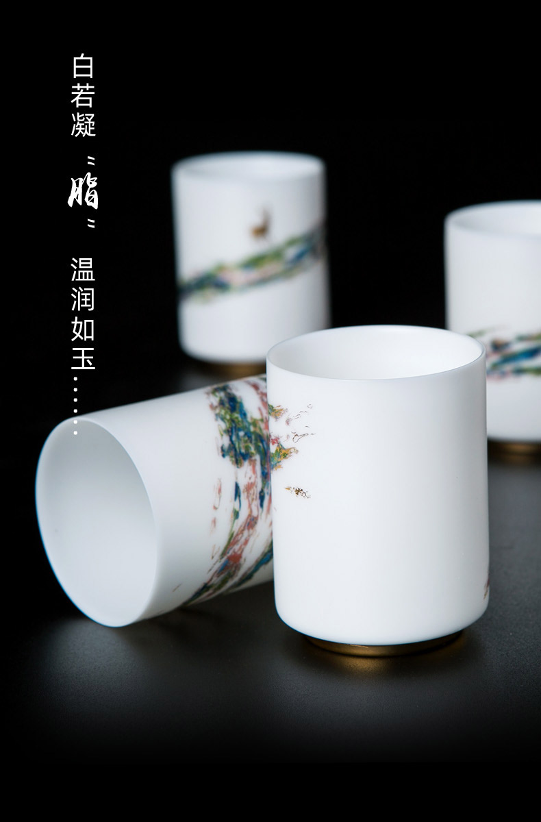 Jingdezhen ceramic tea cup suet jade white porcelain cup individuals dedicated men and women drinking tea tea master cup single CPU