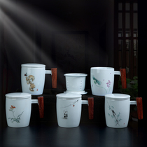 Jingdezhen celadon tea cup with lid filter Cup ceramic cup with handlebar office Cup household teacup Cup