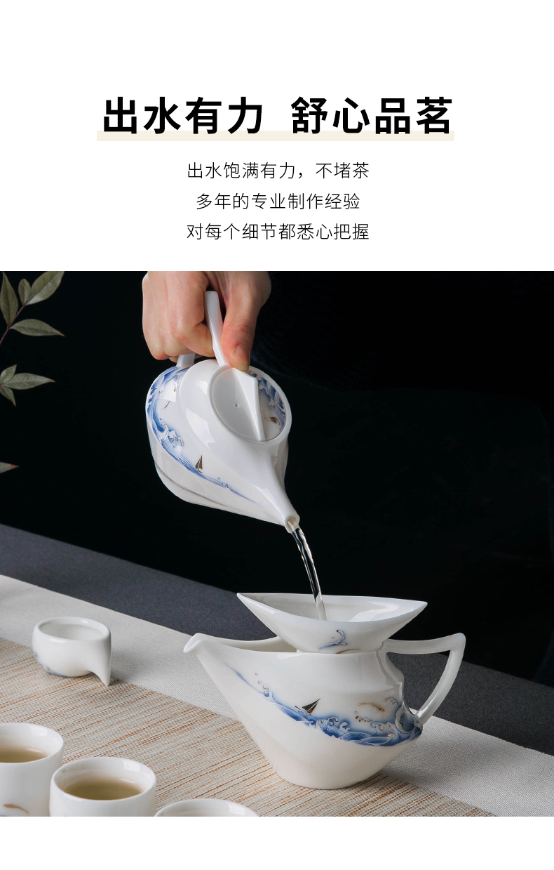 Jingdezhen suet jade white porcelain tea set household light key-2 luxury gift boxes kung fu tea cup lid bowl suit