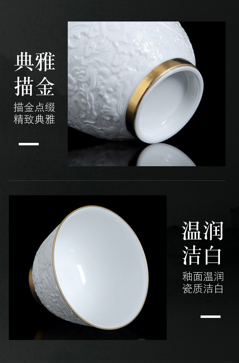 Jingdezhen ceramic kung fu noggin single master cup relief the see colour white porcelain tea sample tea cup by hand