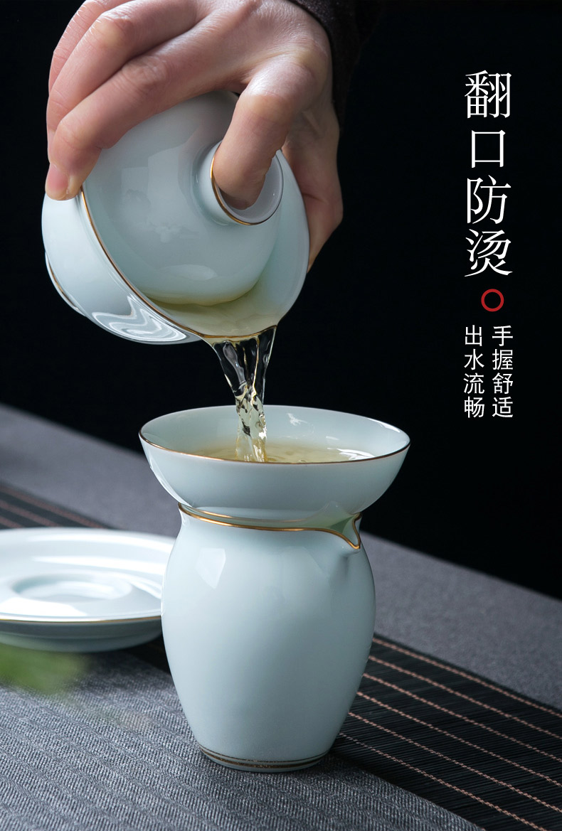 Tea is made of a complete set of kung fu Tea set household contracted jingdezhen celadon paint ceramic cups tureen Tea POTS