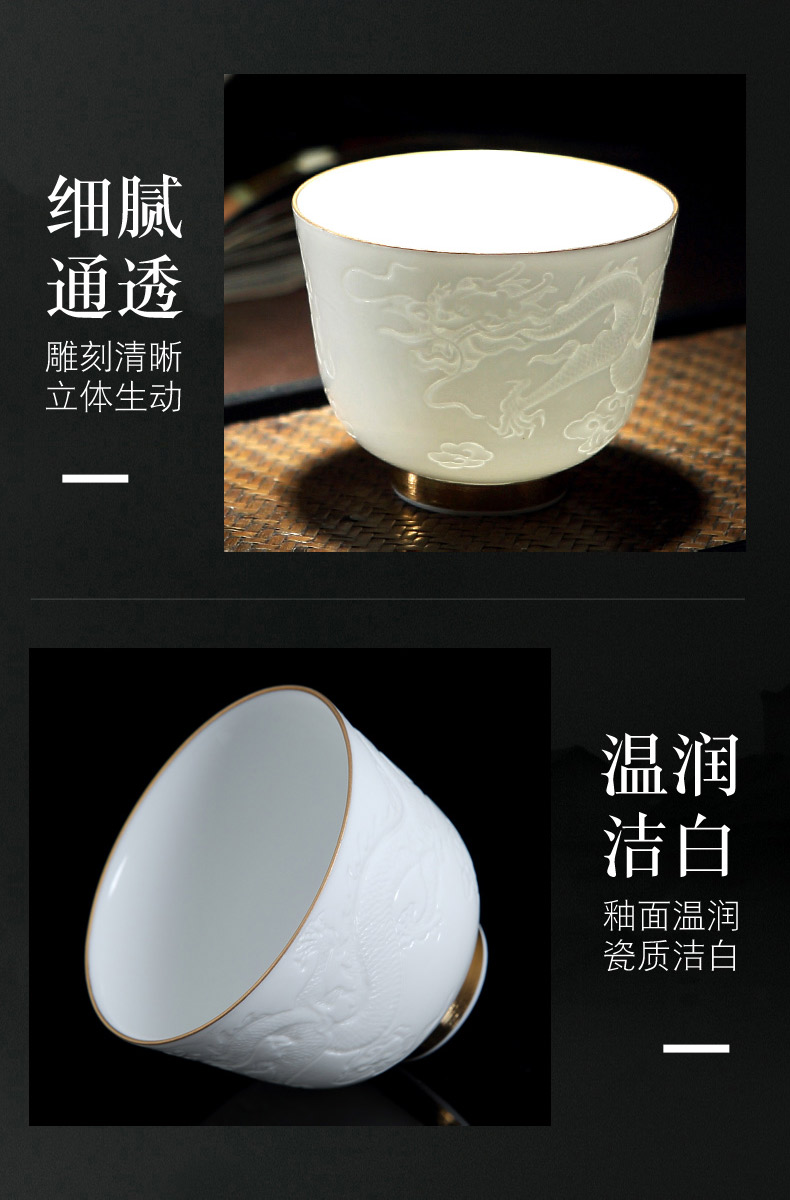 Jingdezhen ceramic kung fu noggin single master cup relief the see colour white porcelain tea sample tea cup by hand