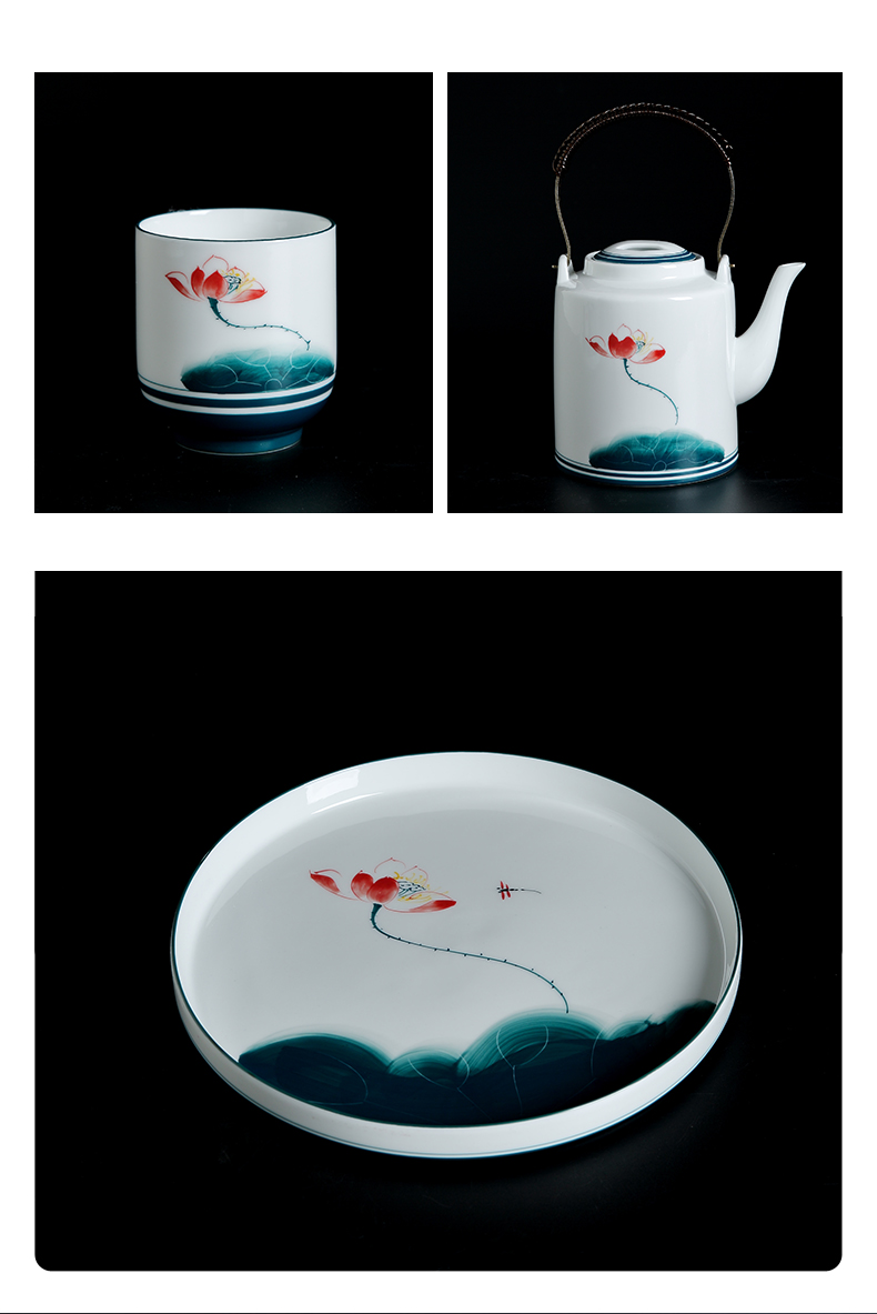 Jingdezhen hand - made kung fu tea set home Chinese ink painting ceramic girder pot of tea tea tray teapot