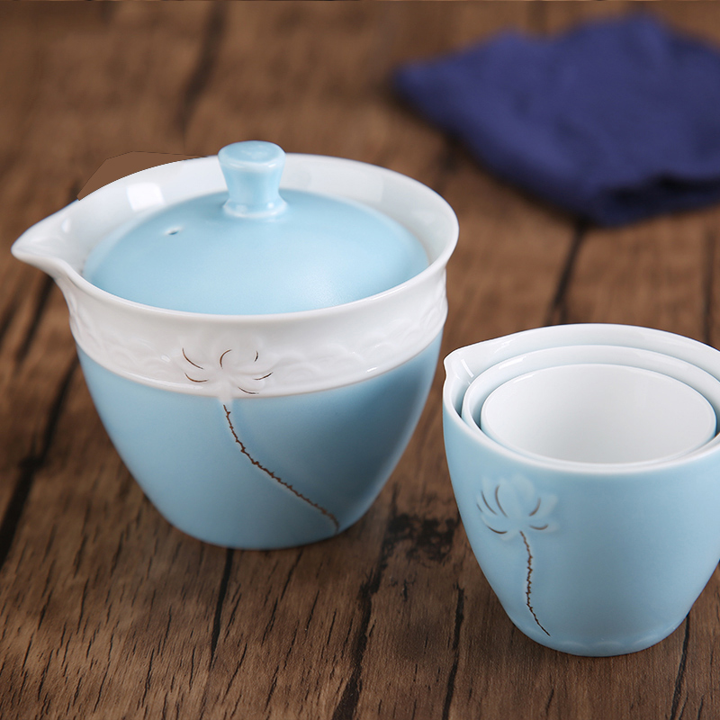 Jingdezhen ceramic kung fu tea set suit small portable travel the teapot tea tea cup to crack a cup of tea cups