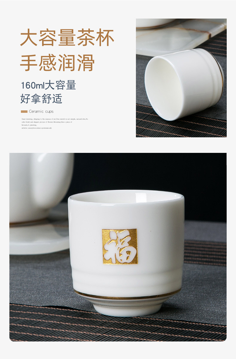 Suet jade carved white porcelain paint was suit home sitting room jingdezhen ceramic cups large teapot