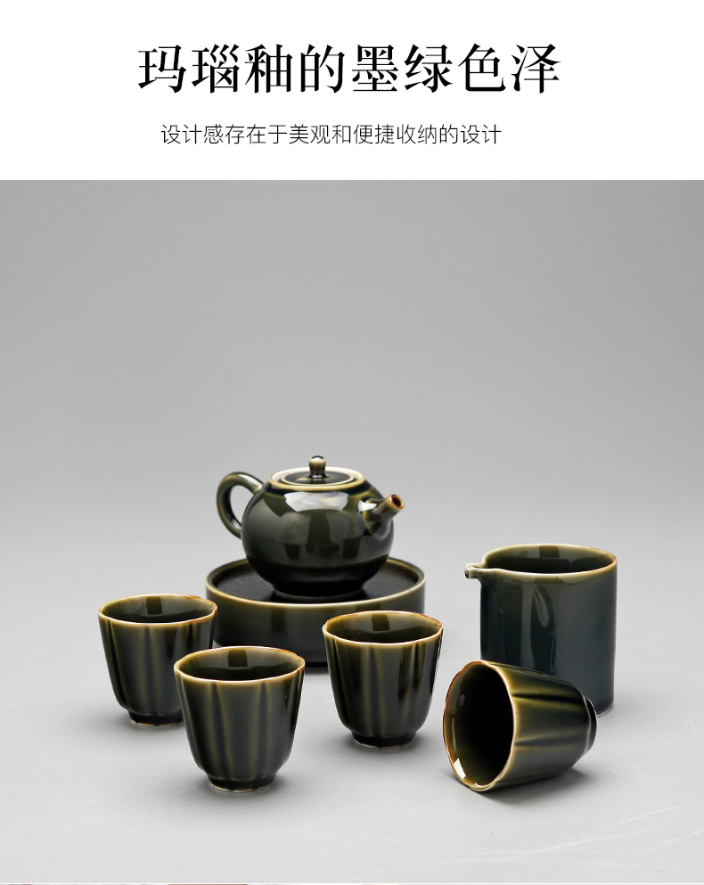 Jingdezhen agate glaze kung fu tea set teapot teacup home sitting room ceramic water tea tray was small cups