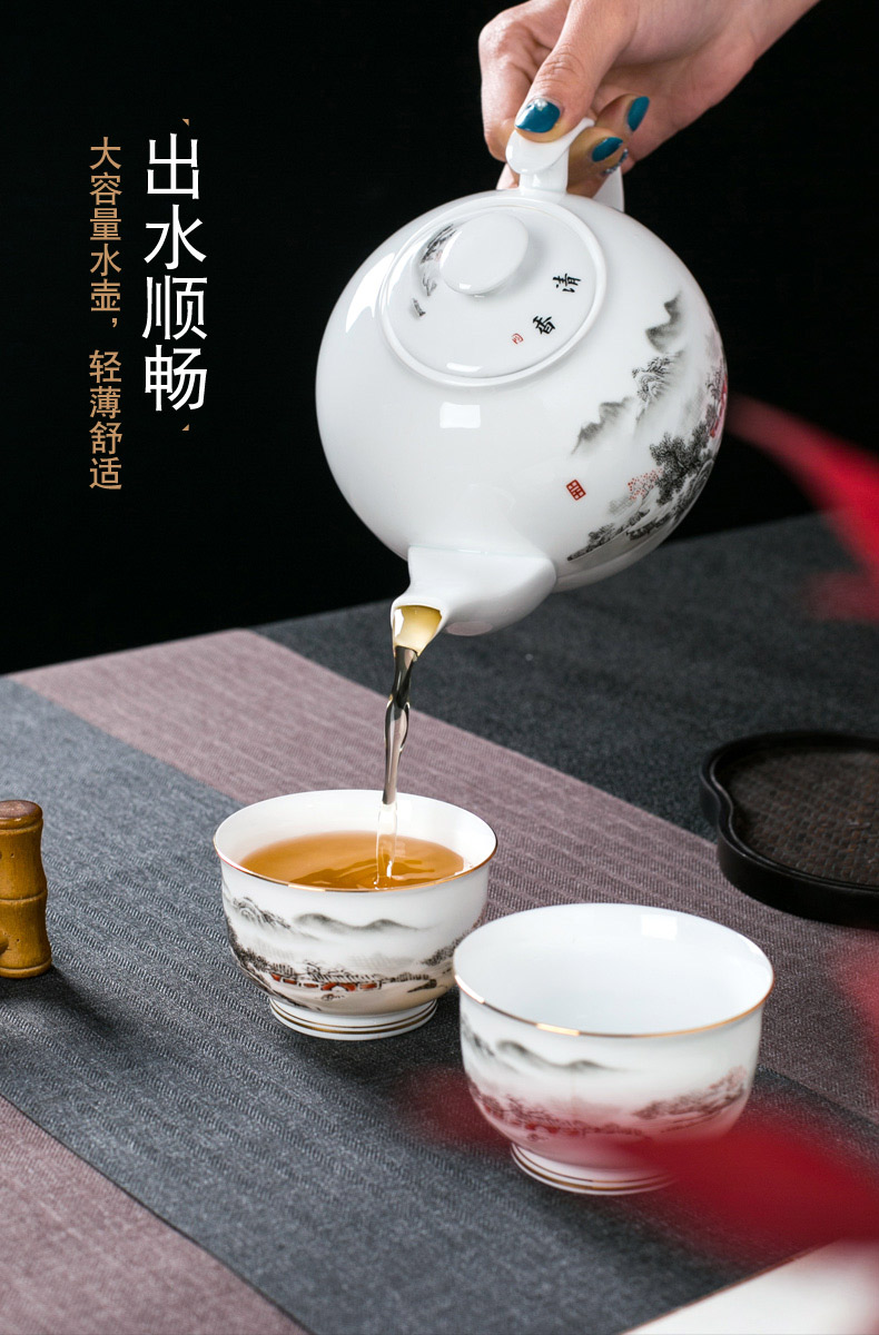 Red the jingdezhen ceramic white porcelain kung fu tea set home sitting room teapot teacup sample tea cup