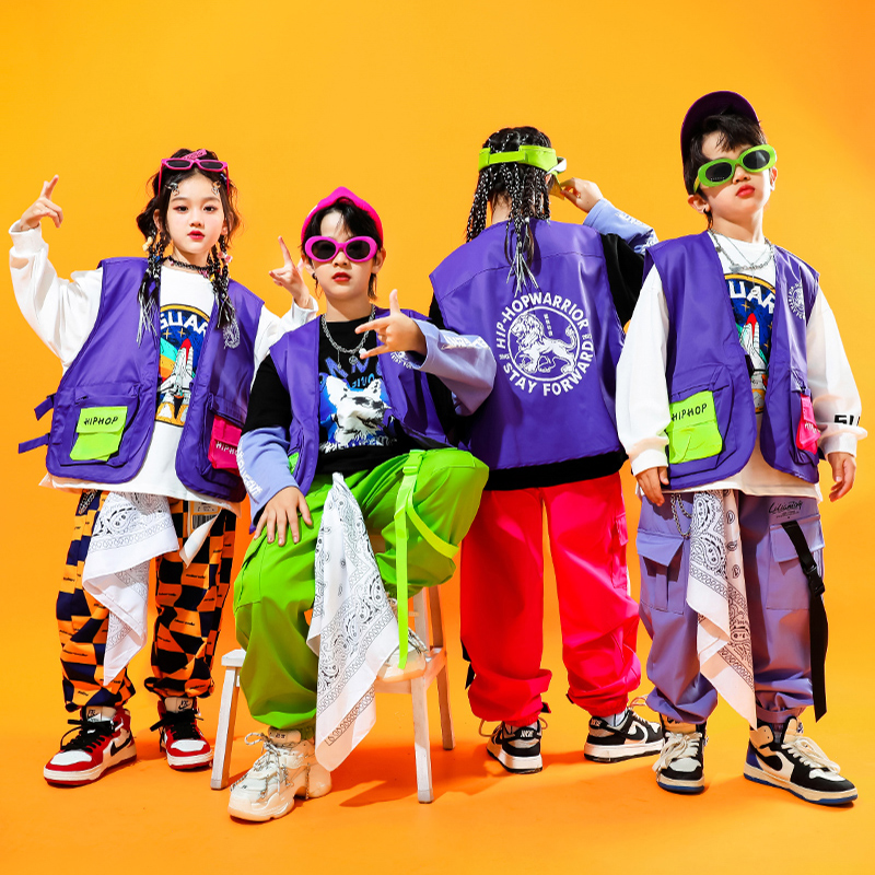 Tide-card children acting out hip hop boy hiphop Machia Street dance Fashion Girls JAZZ DANCE Walk Show Costume-Taobao