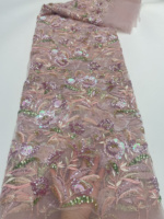 New heavy industry three-dimensional flower high-end dress bead tube lace fabric exquisite multi-color sequin embroidered clothing fabric 1 code y