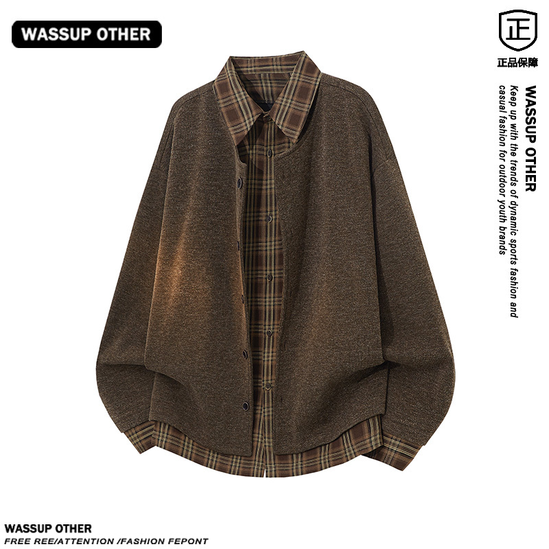 Wassup Other Fake Two-Piece Old Money Style Cardigan Sweater for Men, Spring and Autumn Long-Sleeve Shirt, Loose Inner Knitwear Wassup Other Fake Two-Piece Old Money Style Cardigan Sweater for Men, Spring and Autumn Long-Sleeve Shirt, Loose Inner Knitwear