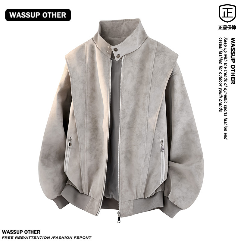 Wassup Other American-Style Flight Jacket Men's Spring and Autumn Baseball Jacket Loose Motorcycle Pu Leather Jacket Men's Style