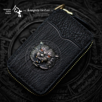 Cangji handmade key bag mens and womens short coin wallet zipper bag brass card bag shark skin key bag leather leather