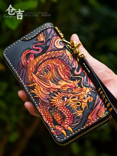 Кожаный бумажник, длинная маленькая сумка клатч с молнией, из натуральной кожи