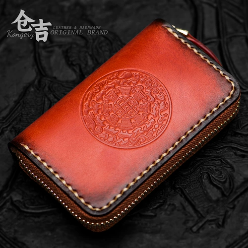 Ретро ключница ручной работы подходит для мужчин и женщин, кожаный картхолдер с молнией, кошелек, брелок, из натуральной кожи