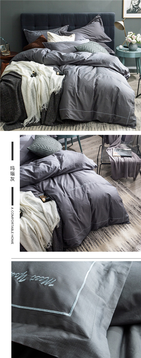 gia đình cotton bốn đơn giản rắn màu bông giường chăn đôi mùa xuân đích thực đơn - Bộ đồ giường bốn mảnh bộ ga nệm