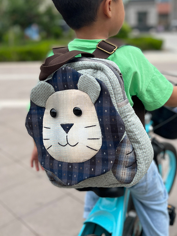 Interfinger Ruembroidered Double Shoulder Bag Material Bag School Bag Small Lion Diy Handmade Cloth Making Bag Bag First Dyeing Cloth Backpack-Taobao