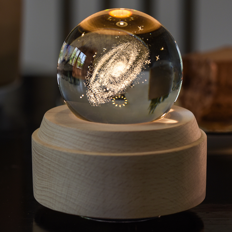 Starry sky girl heart crystal ball music box Rotating music box with lettering night light to send teachers and classmates graduation gifts