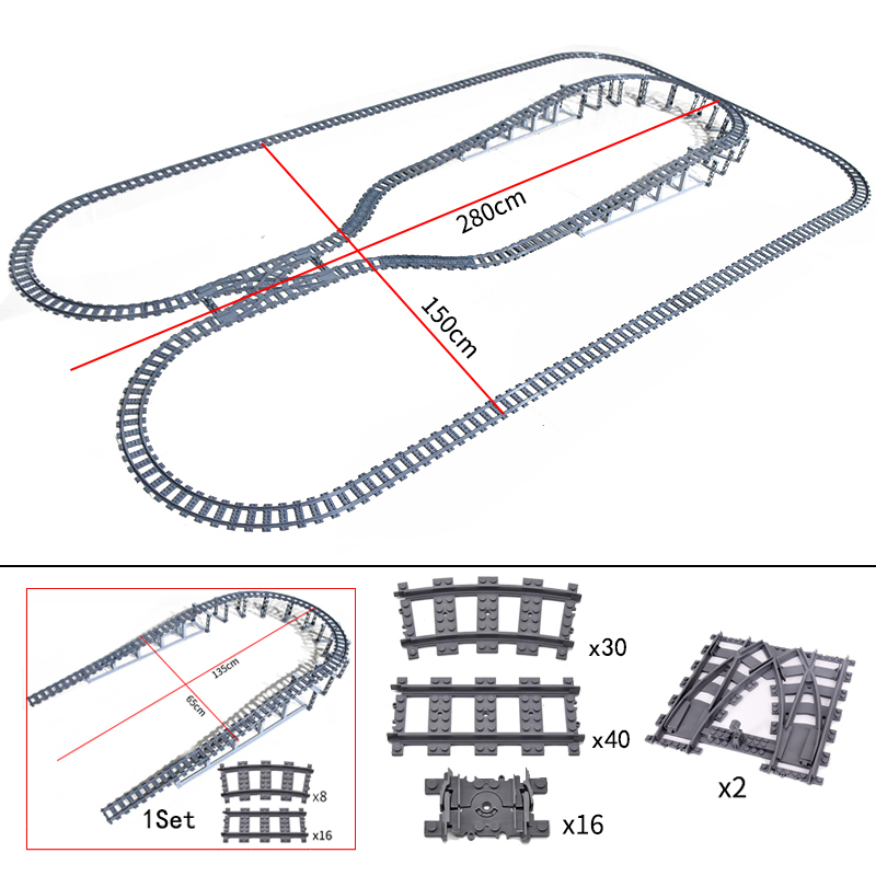 Chinese Building Block City Series Train Track Complete Set Double-Decker Curved Track Train Pedestrian Crossing Assembly Toy
