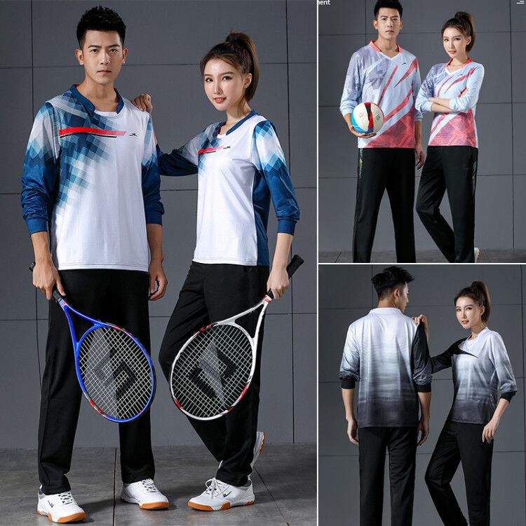 Spring and summer new long-sleeved badminton suit speed dry men and women volleyball suit for pants table tennis clothing printed