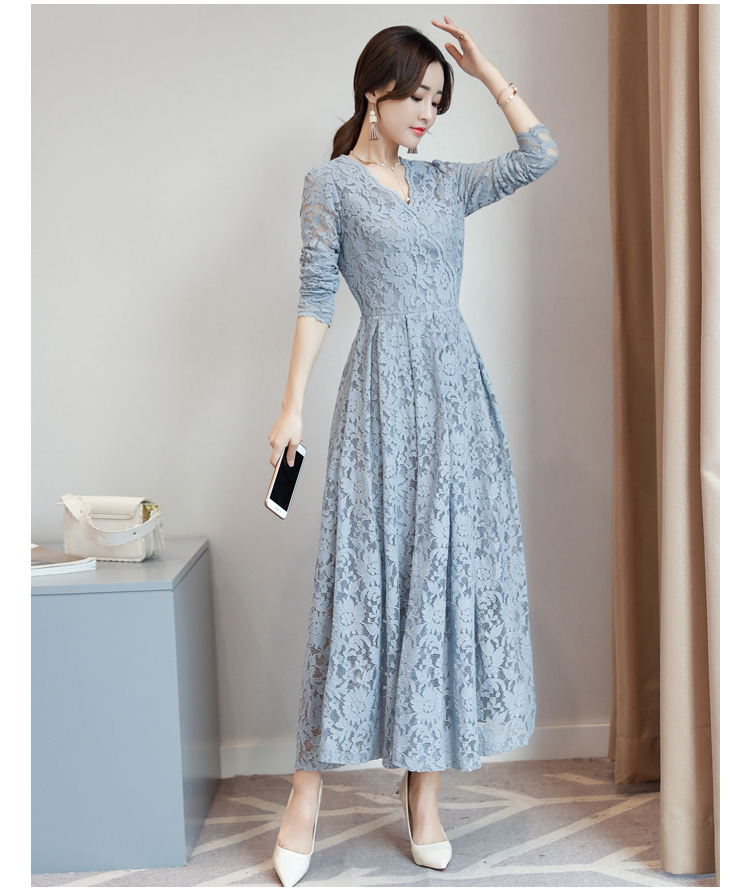 Mùa thu 2018 mới của phụ nữ phiên bản Hàn Quốc của chiếc váy ren dài tự phối dành cho mẹ là chiếc váy dài đến đầu gối mỏng áo khoác trung niên