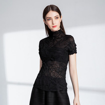 Triple Homestein Lifetime Folds Blouses Design Sensation Small Crowd Black Sexy Perspective 100 Hitch Summer High Collar Blouses Woman