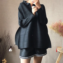 Issey Miyake pleated fashion foreign style shirt 2021 spring fashion loose large size fat mm thin wild top