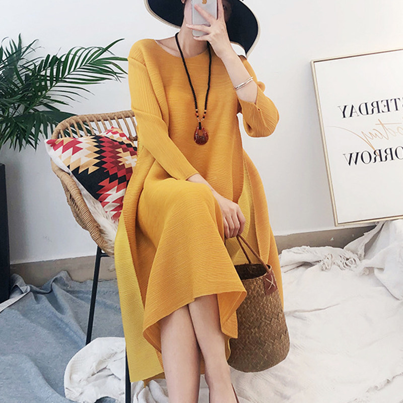 Three Homes Draped Ocean Dress Loose Spring Summer Fashion High-end Foreign Pie Fat Mm Big Size Mom Mid to Long Edition a word