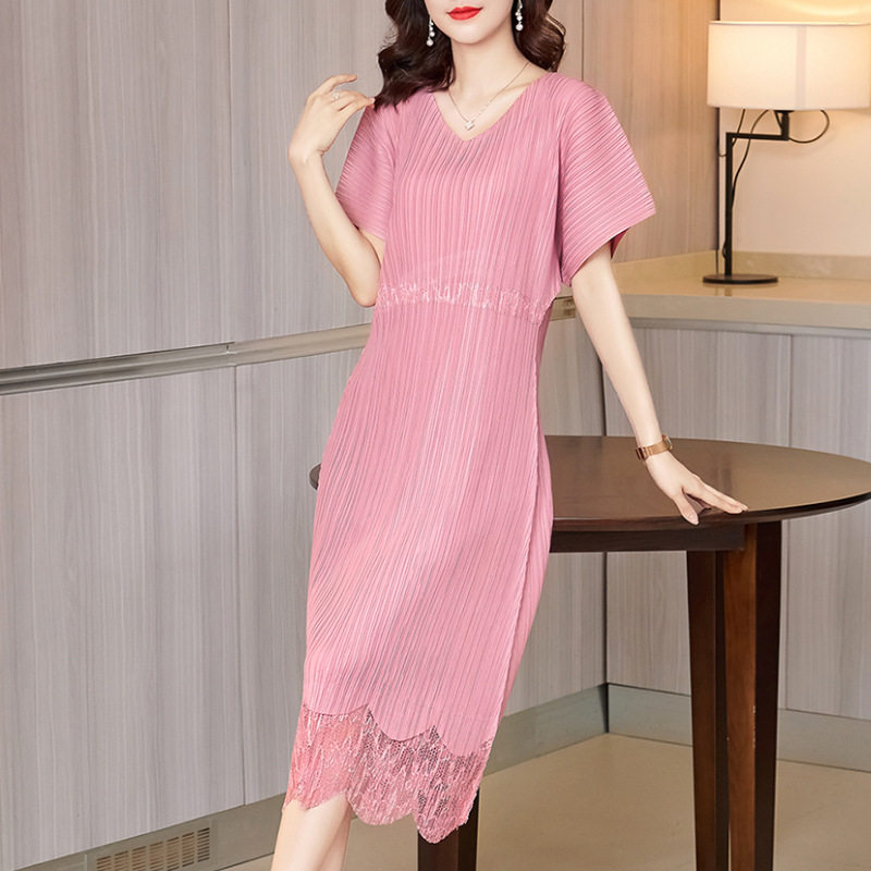 Sandhouse folded dress 2021 pie summer new loose large size lace commuter wear is thin temperament