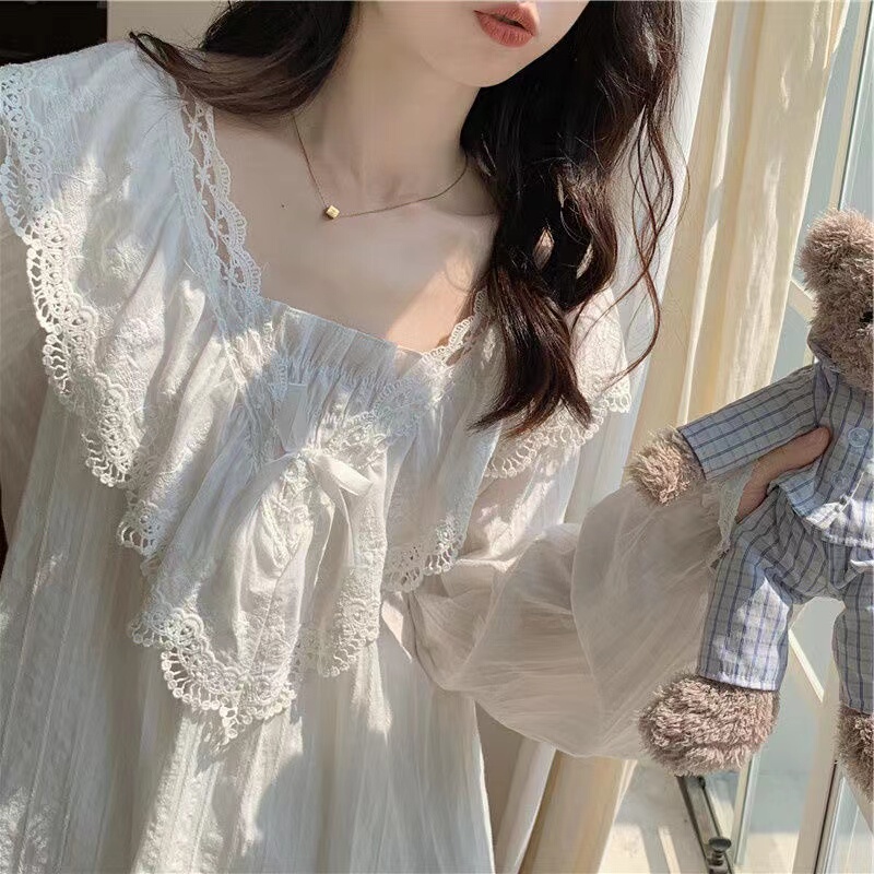 Princess Style Pajamas for Women, Spring and Autumn 2025 New Style, Long-Sleeved, Long Pants, Lace Trim, Loose, Plus Size Loungewear for Women