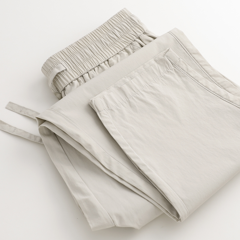 Beige Pants for Men, Summer Thin Style, American Casual Versatile Pure Cotton Woven Tapered Straight-Leg Pants, Quick-Drying Cropped Pants