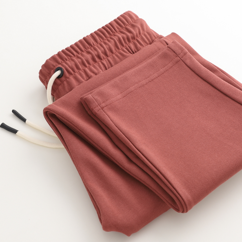360g Vintage Red Heavy Cotton Casual Pants for Men, Spring and Summer Style, American Versatile Slim Straight Terry Sweatpants