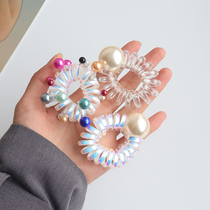 Telephone line head rope female tie head no trace Hairband simple rubber band thick net red ins pearl hair rope high elasticity