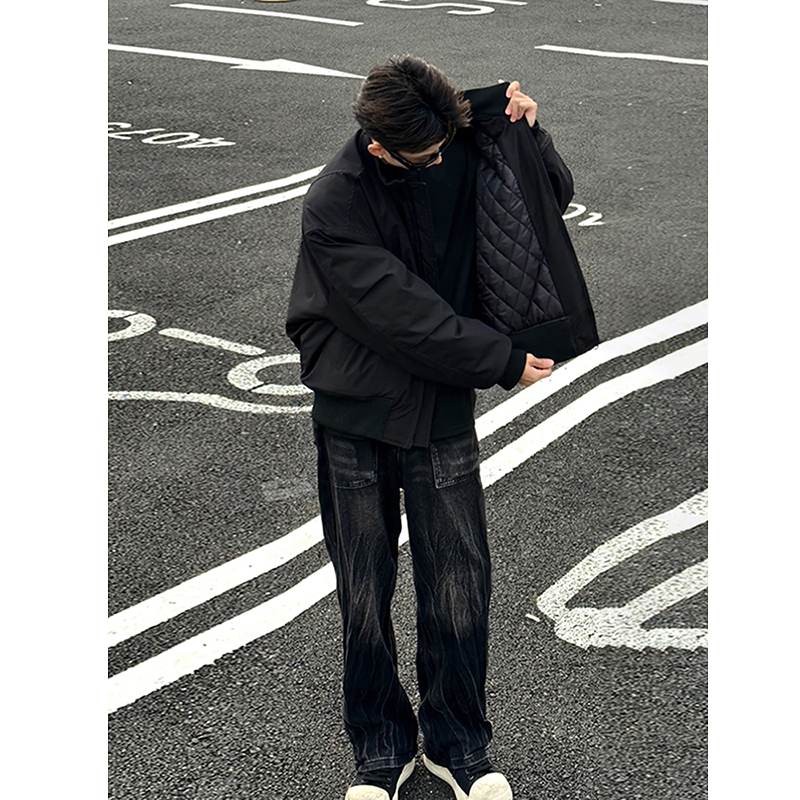 American-Style Bomber Pilot Jacket for Men, Autumn Regular Shoulder Workwear Jacket, Stand Collar Cleanfit down Jacket, Baseball Jacket