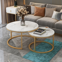 Nordic light luxury Rock board tea table living room household small household net red marble round combination Tea Table simple modern