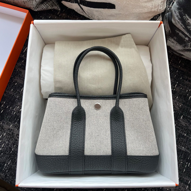 New Handmade Waxed Canvas Garden Bag Mini Leather Tote Bag Shopping Bag Genuine Leather Women's Bag Shoulder Handbag