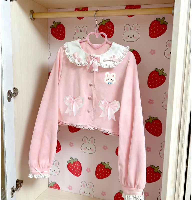 Richgirl Pink Cake Bow Cardigan Japanese Sweet Soft Girl Cute Doll Collar Lace Shirt Short Jacket Richgirl Pink Cake Bow Cardigan Japanese Sweet Soft Girl Cute Doll Collar Lace Shirt Short Jacket
