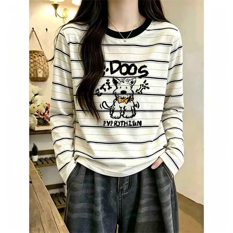 Striped Long-Sleeved Top for Women, Autumn 2026 New Style, Loose-Fitting Base Layer Shirt, Korean Design T-Shirt
