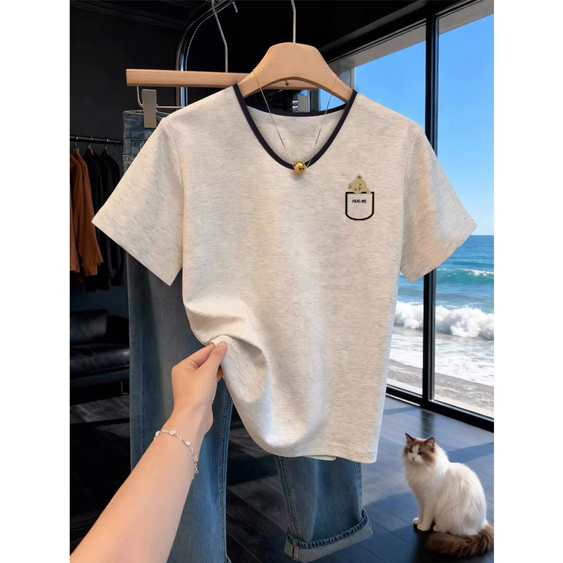 Very Stylish Korean-Style Trendy Age-Reducing Tops for Women 2026 New Summer Unique and Beautiful Loose V-Neck Short-Sleeve T-Shirt