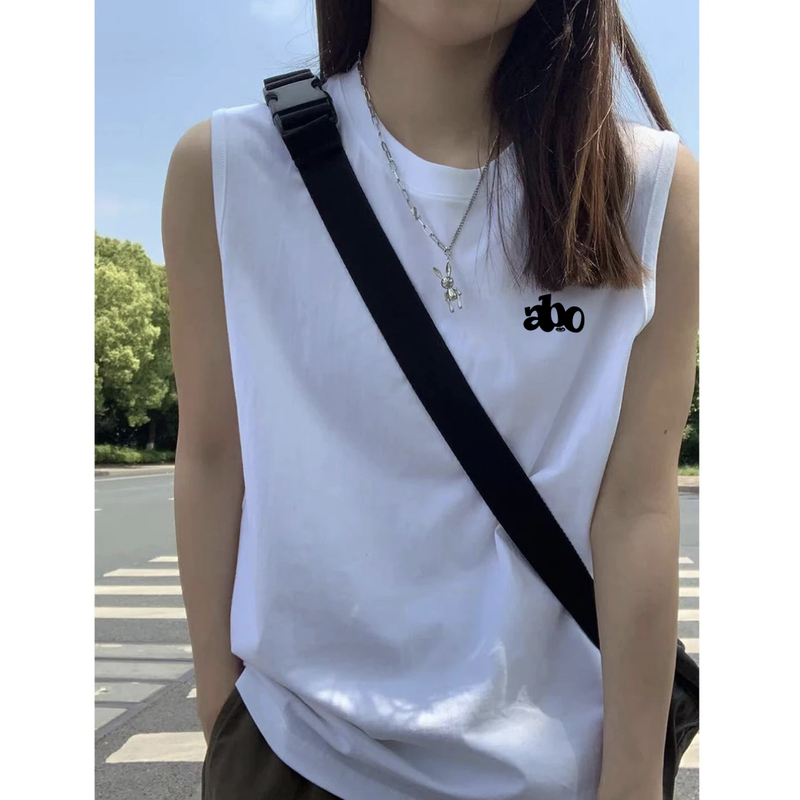Pure Cotton White Vest for Women, Outerwear, 2025 New Summer Loose-Fitting Niche Sleeveless T-Shirt, Sporty Style
