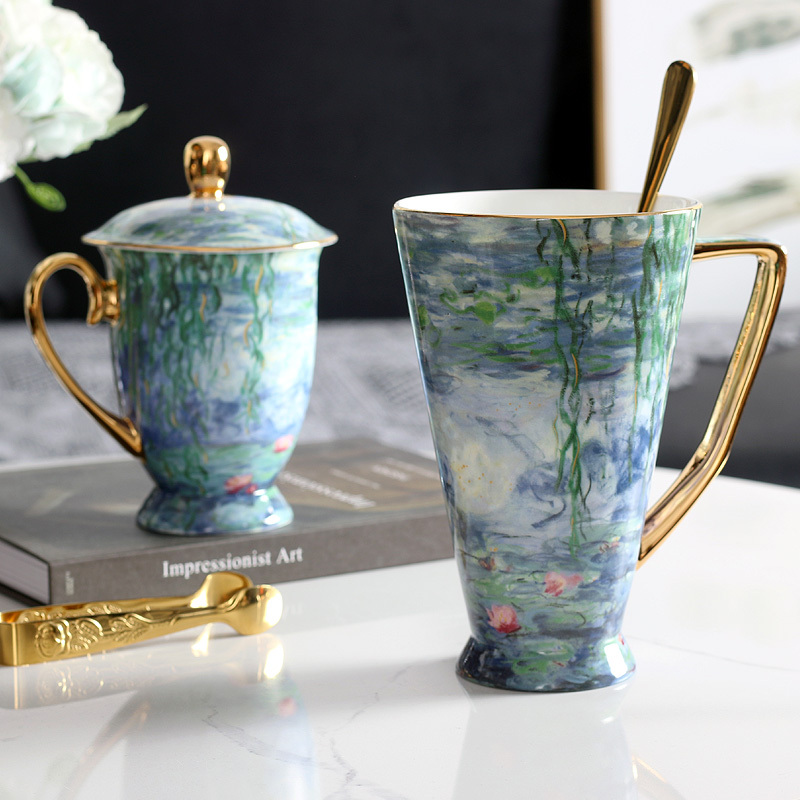 Creative Light Luxury Bone China Mug, Large Capacity, High Aesthetic Value, Exquisite European-Style Ceramic Coffee Cup with Saucer and Lid