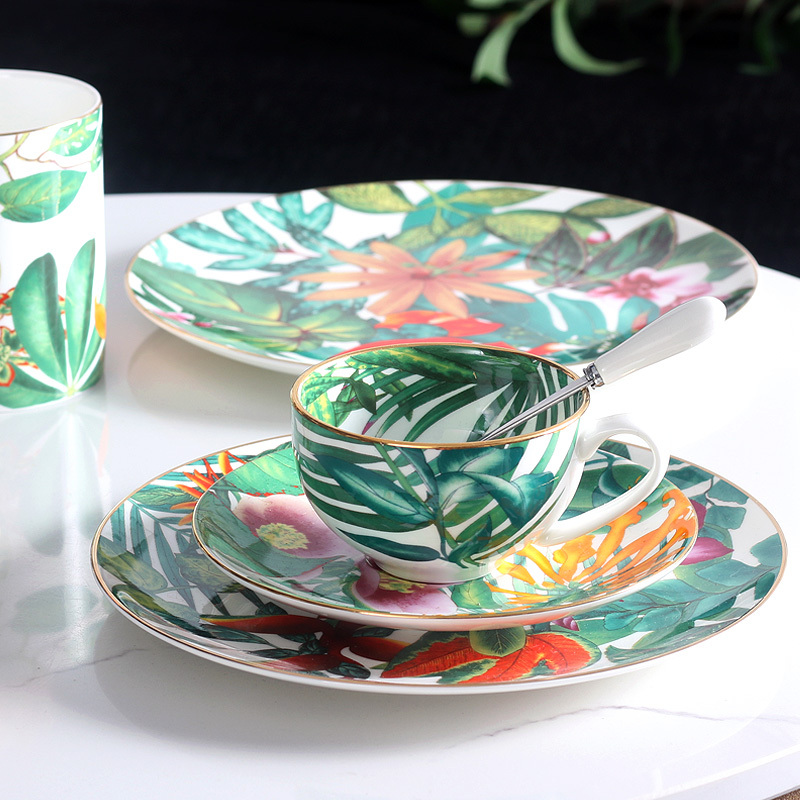 European-Style Creative Bone China Coffee Cup and Saucer, Western Steak Plate, Model House Soft Decoration, Western-Style Tableware, Ceramic Water Cup